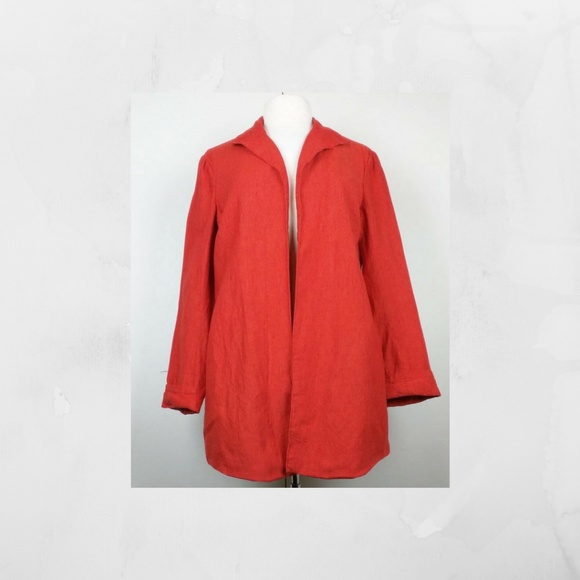 Coldwater Creek Jackets & Blazers - Coldwater Creek Orange Linen Open Front Jacket